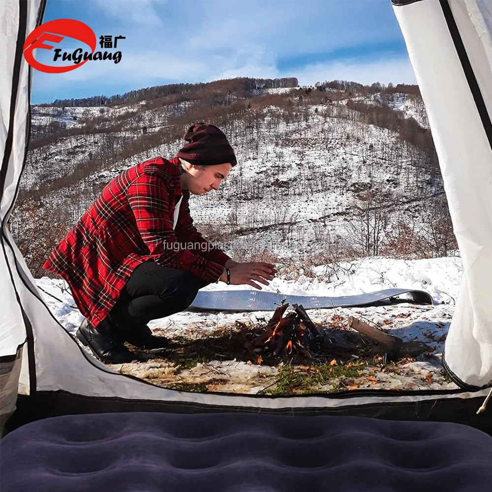 Deluxe Single Flocked Airbed for camping A, Blow up Bed, Camping air Mattress, Outdoor Air Mattress with 24 Coils Beam