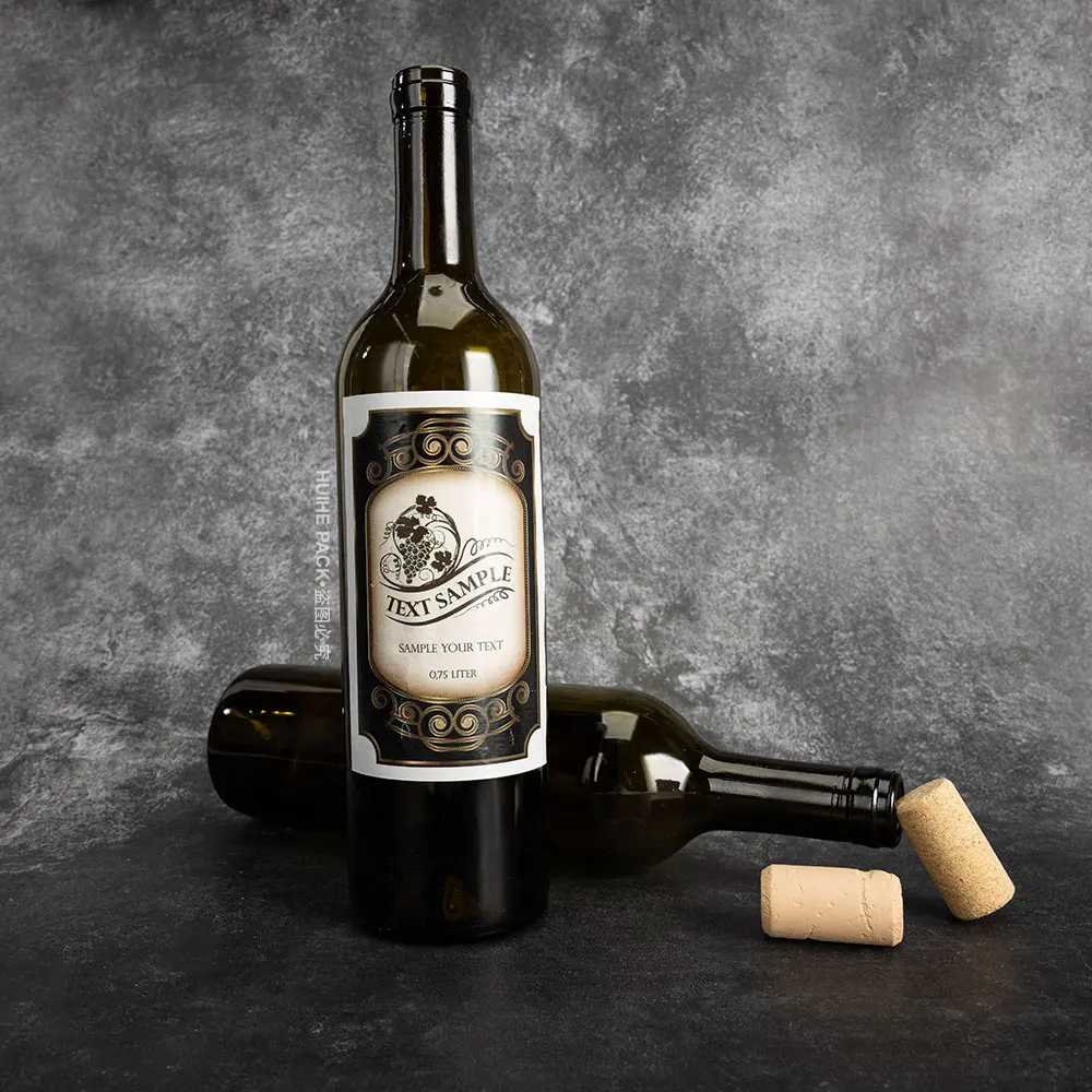 Custom Paper Label Cheap Buy 750ml Olive Green Bordeaux Lightweight Red Wine Glass Bottles with Natural Corks