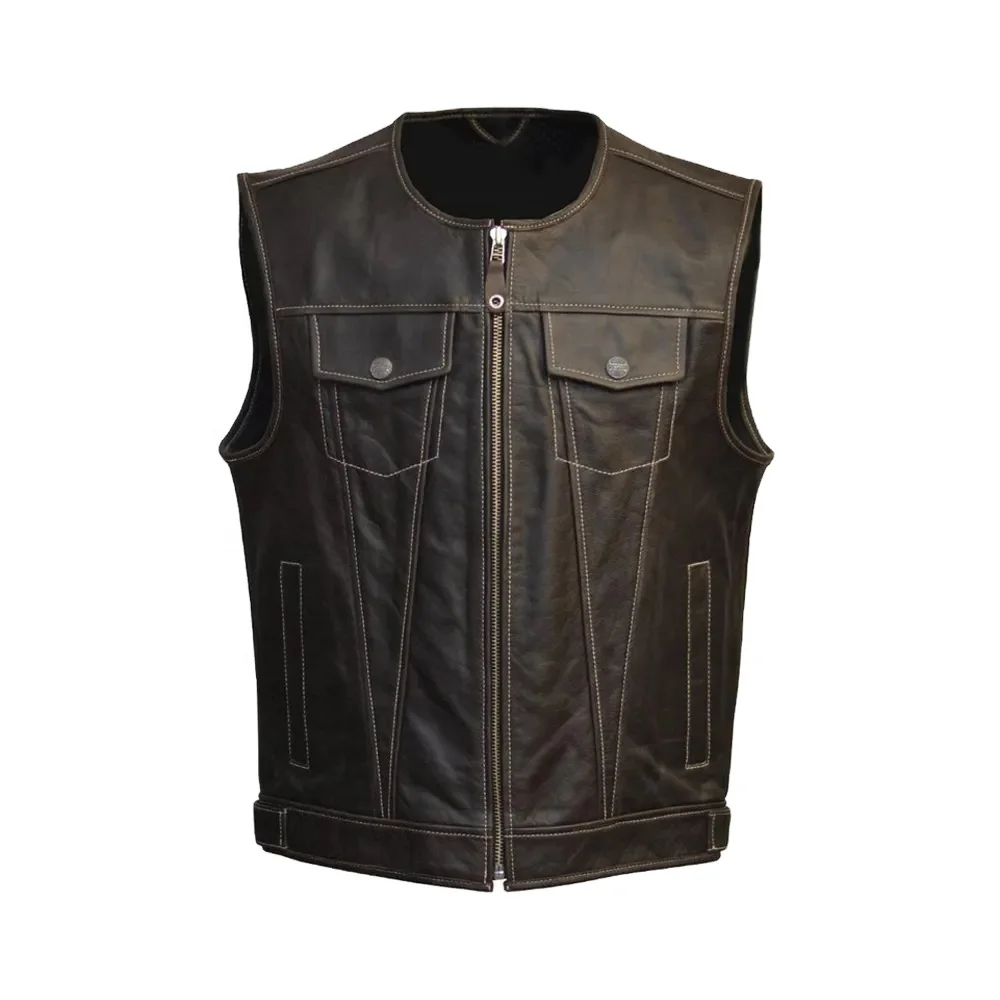 Motorcycle Leather Vest For Sale Top Quality Cow Hide Men Bike Riding Leather Sleeveless Vest