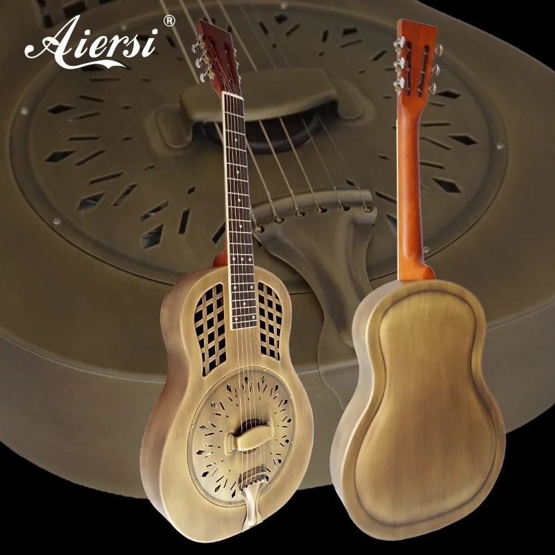 China Aiersi Brand Duolian Style metal Brass Bell Body Blues Slide Resonator guitar good quality for player musical instruments