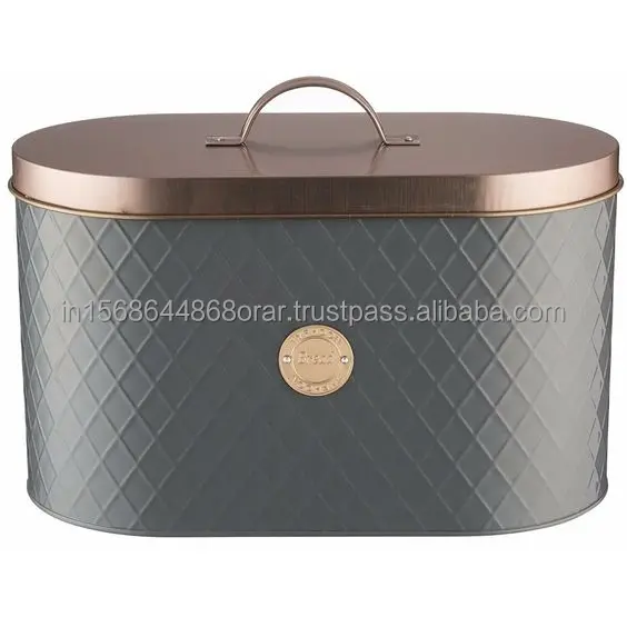 Metal Bread Box for Kitchen Storage Grey & Copper Embossed Kitchen Canister- Perfect Bread Keeper