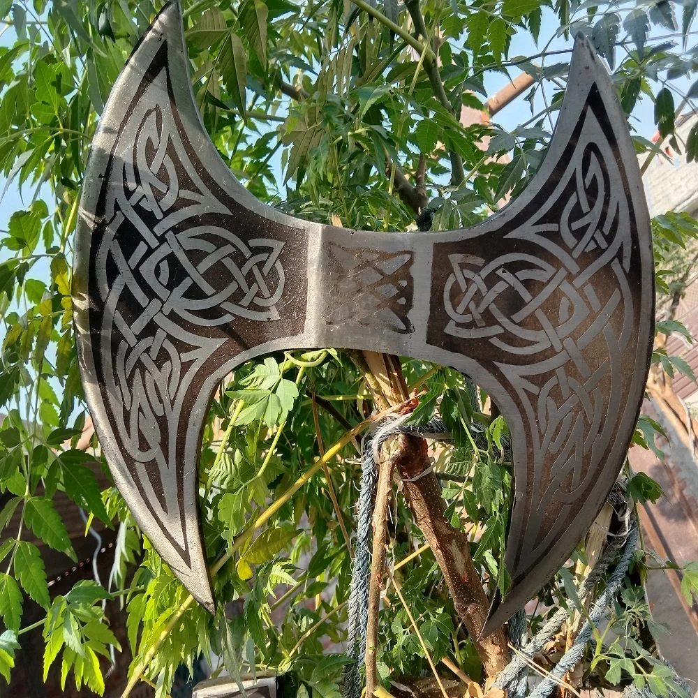 Double head viking axe with beautiful leather cover Viking Double blades axe Birthday gifts