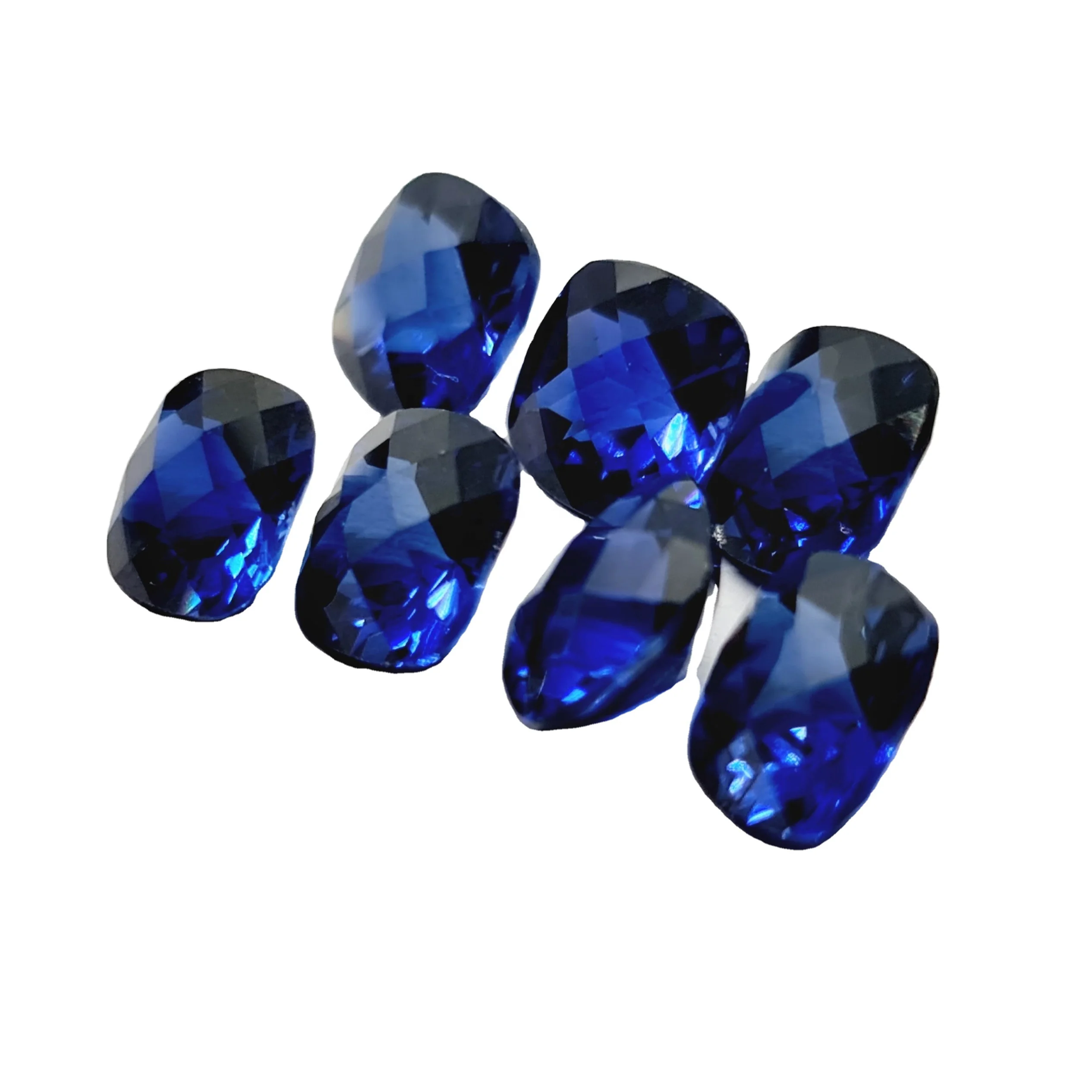 Lab Made Gemstone Blue Sapphire facet cut cushion shape checkerboard cut All Shapes And Sizes Cut On Custom Orders In Wholesale