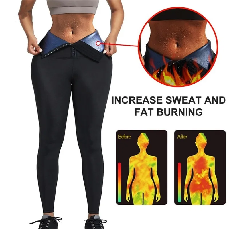 Women with Breasted Sweat Pants High Waist Fat Slimming Shorts Compression Thermo Workout Exercise Body Shaper Tights Sauna Suit