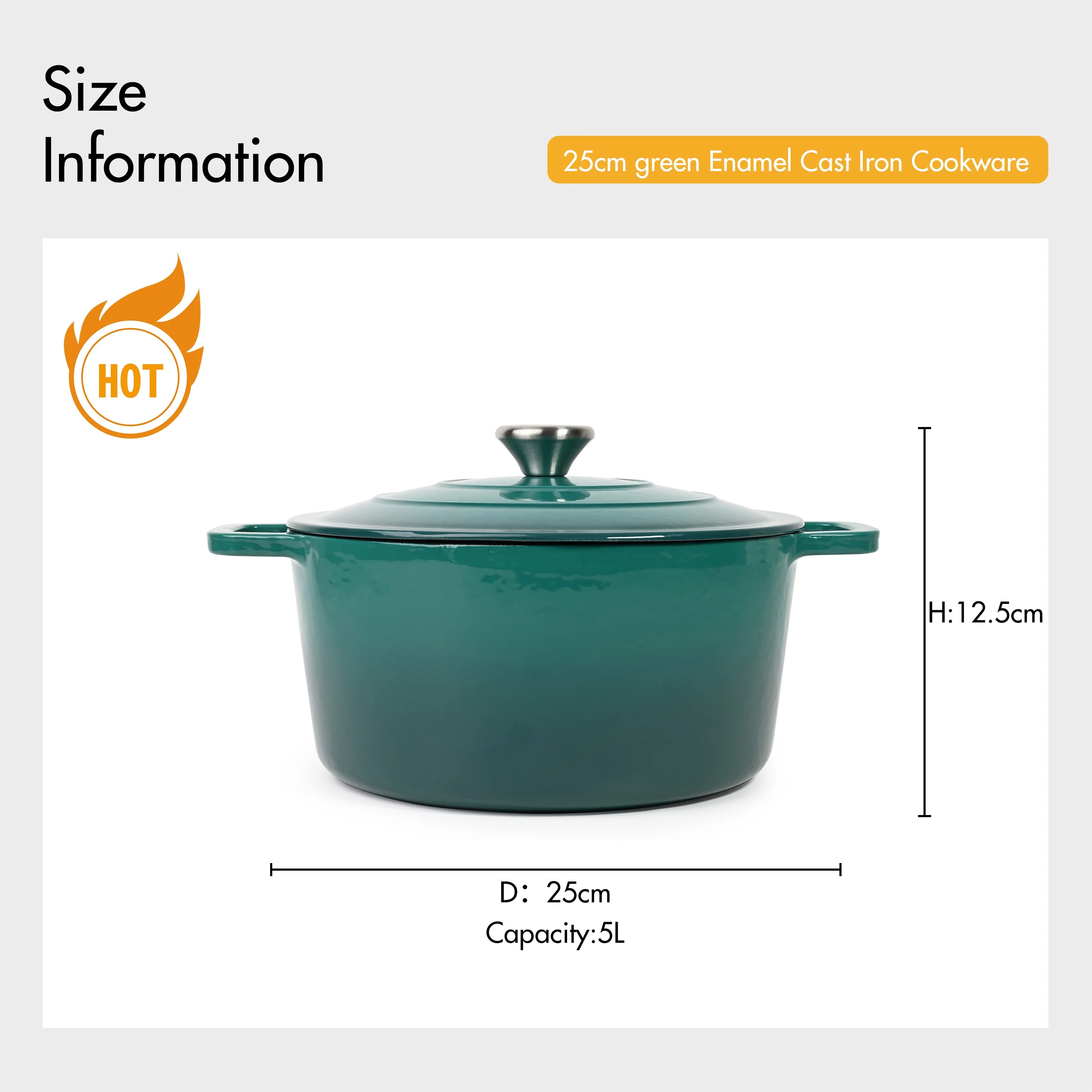 Raylon RTS Non-Toxic 5L 25cm Green Vintage Cast Iron Pots Enameled Cast Iron Covered Round Dutch Oven