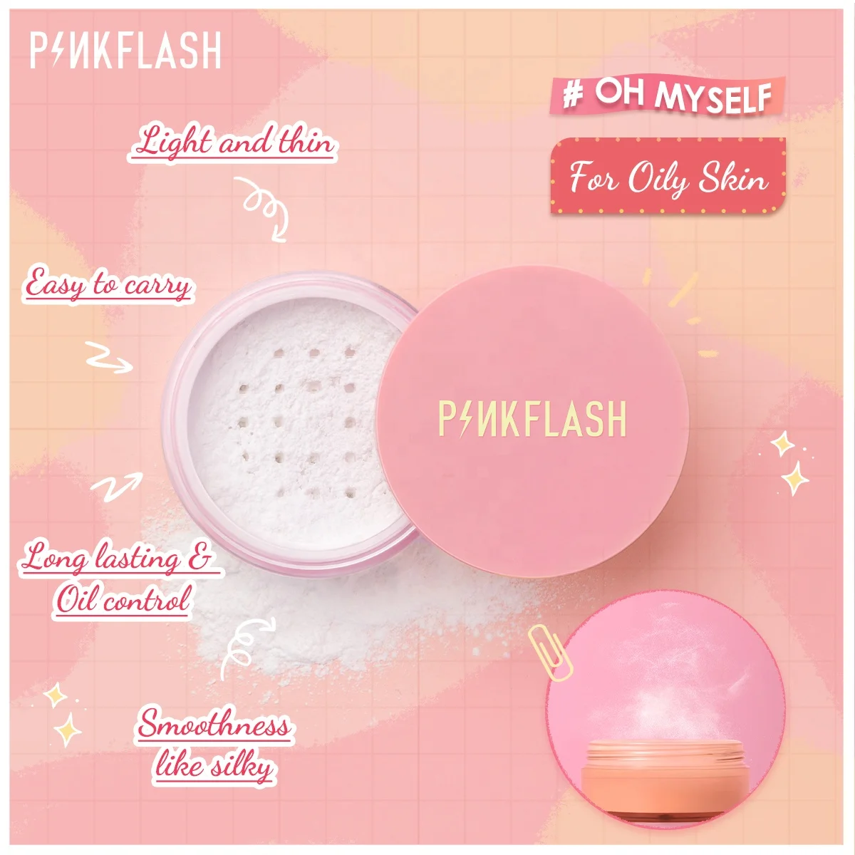 PINKFLASH PF-F06  Translucent Face Powder Matte Loose Finishing Makeup for Face Poreless Finish Loose Setting Powder