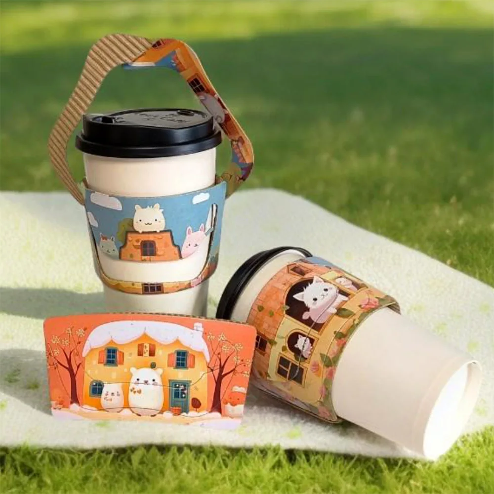pink cardboard cup paper sleeve hangout for hot cold drinks