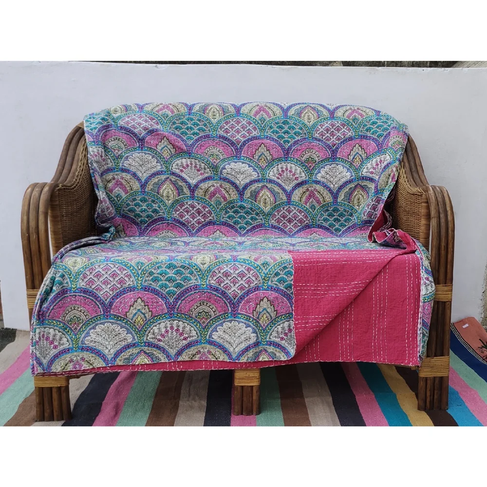 Покрывало ручной работы с блочным принтом Kantha одеяло индийский двусторонний блочный принт хлопчатобумажная ткань ручная работа лоскутный HBPK013