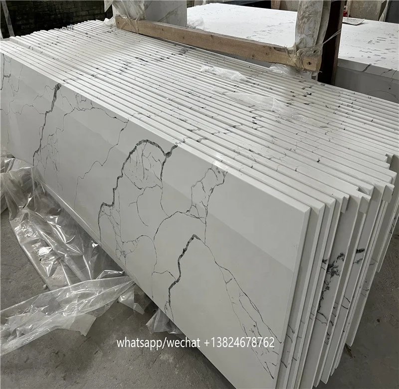 High quality quartz slab customized kitchen countertop and bathroom tub in calacutta look