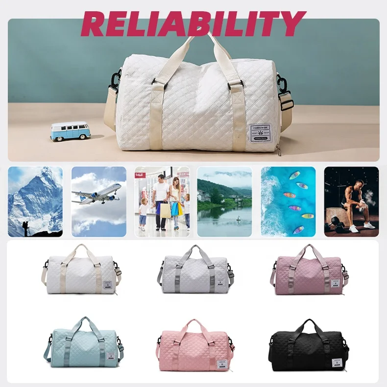 6 Color Quilted Custom Logo Large Capacity Waterproof Dry Wet Separation Handle Pad Travel Duffel Bag Gym with Shoes Compartment