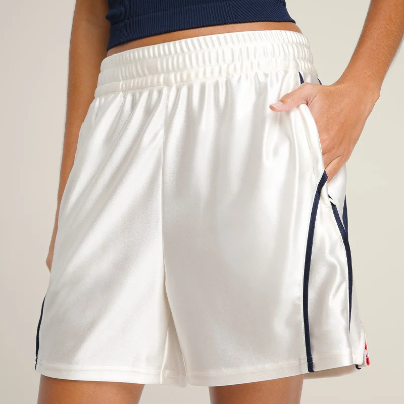 Custom Design logo Loose Fit Training Mid Rise Waist Elastic Band With Pockets Contrast Piping Basketball Shorts For Women