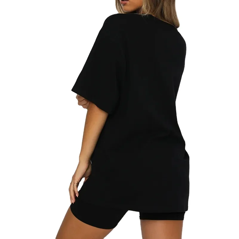 Womens Biker Short Set Tee Oversized Drop Shoulder T Shirt Cycling Shorts coton 2 Pieces Tracksuit Lady Streetwear Manufacturers