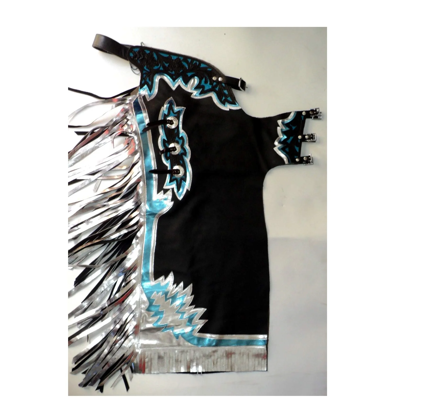 TOP SELLING WESTERN RIDING CHAPS WITH FRINGES /CUSTOM DESIGN LEATHER OR FABRIC RIDING CHAPS WITH FRINGES AND SILVER BUCKLES