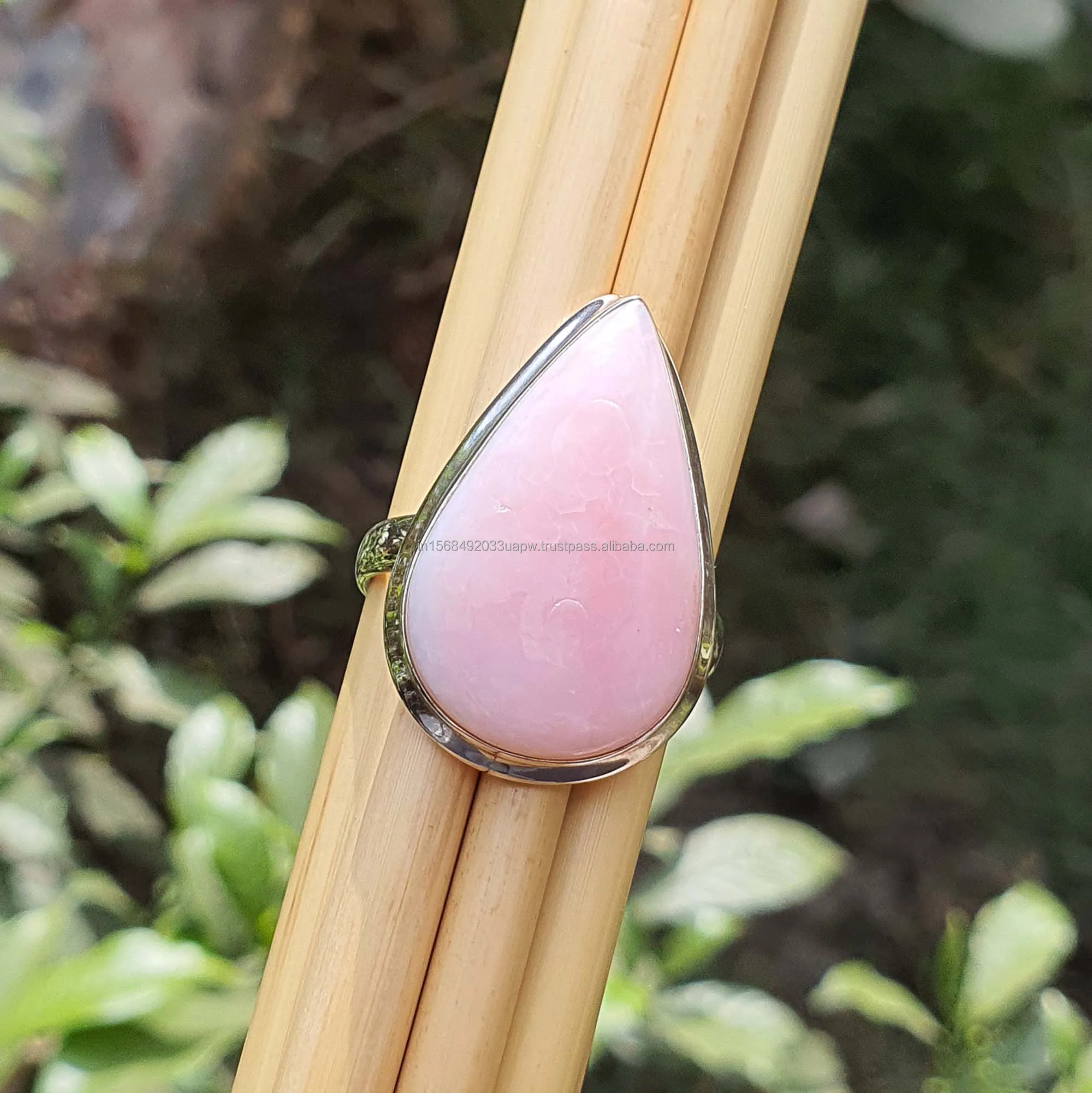 925 Sterling Silver Pink Opal Rings with Large Stone Handmade Pear Shape Opal Jewelry Bezel Set Statement Boho Gift for Her