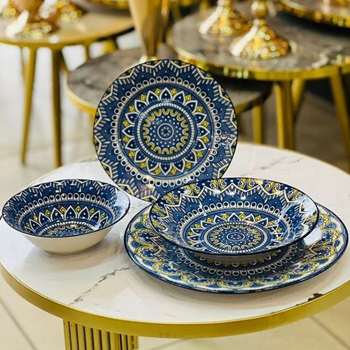 Wholesale Tableware Set 16 pieces Custom Made Poland Porcelain Dinnerware Sets Moroccan Style Ceramic Dinner Set