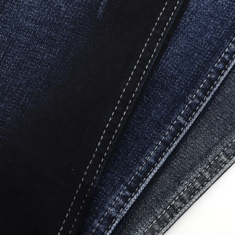 12.5oz BLUE black denim with corduroy back side  stretch jeans ladies fabric denim for winter