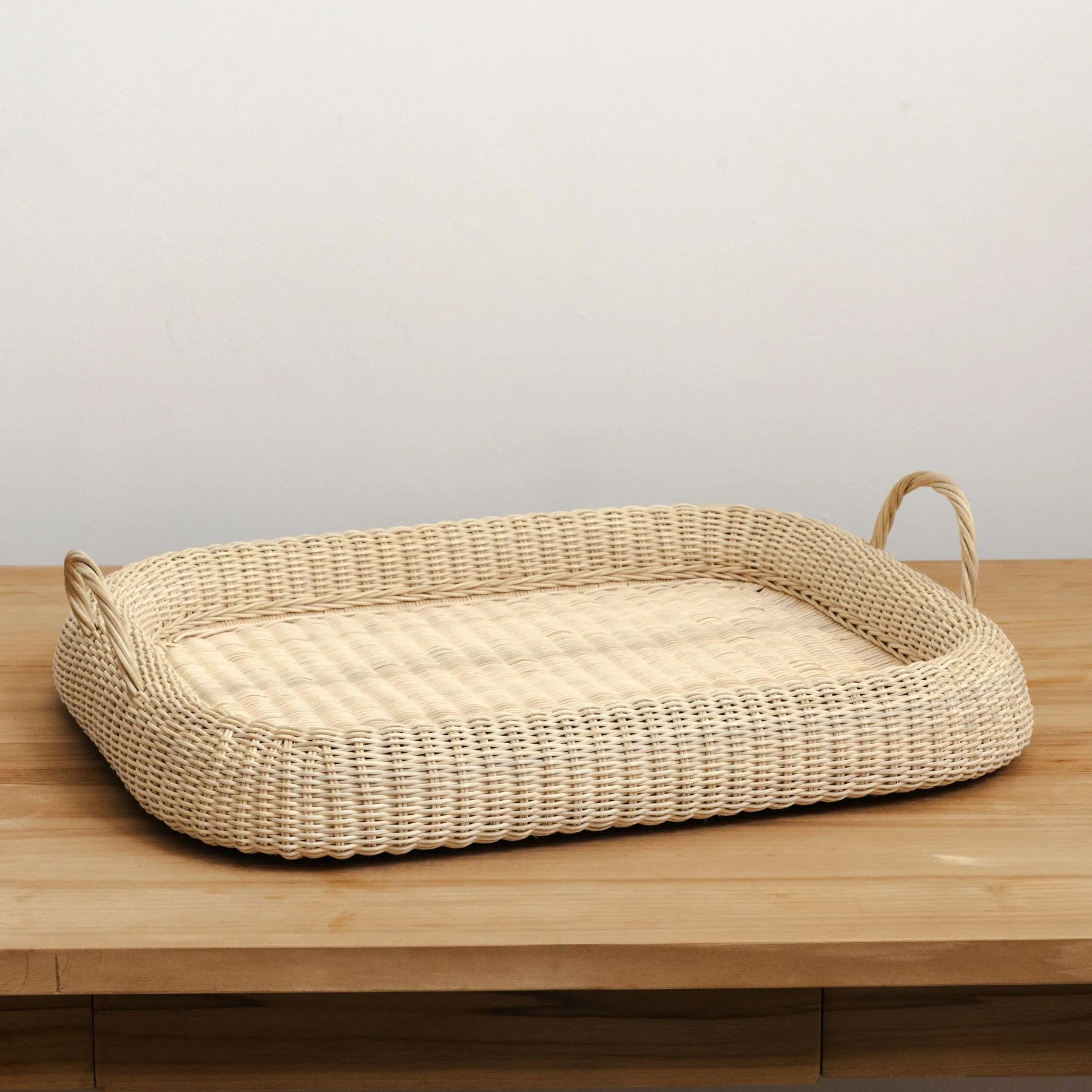 High Quality Handmade Natural Wicker Serving Tray Rectangle Wood and Bamboo Food Tray Made in Vietnam