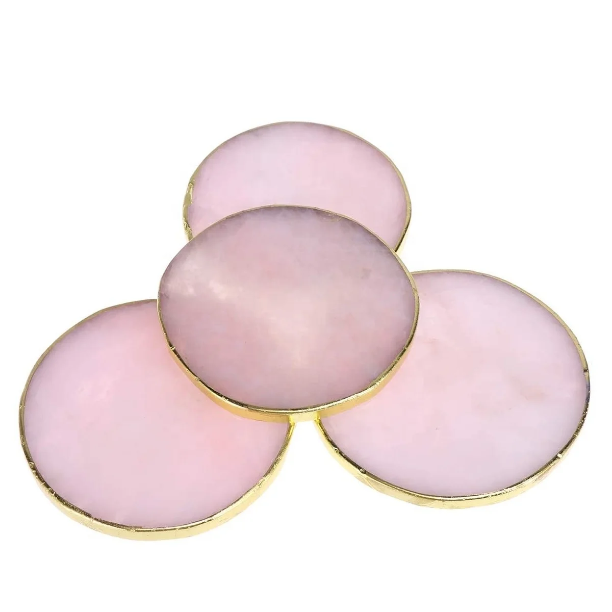 Rose Quartz Agate Coasters with Gold Trim : Rose Quartz Agate Slice Coasters : Wholesale Agate Coasters