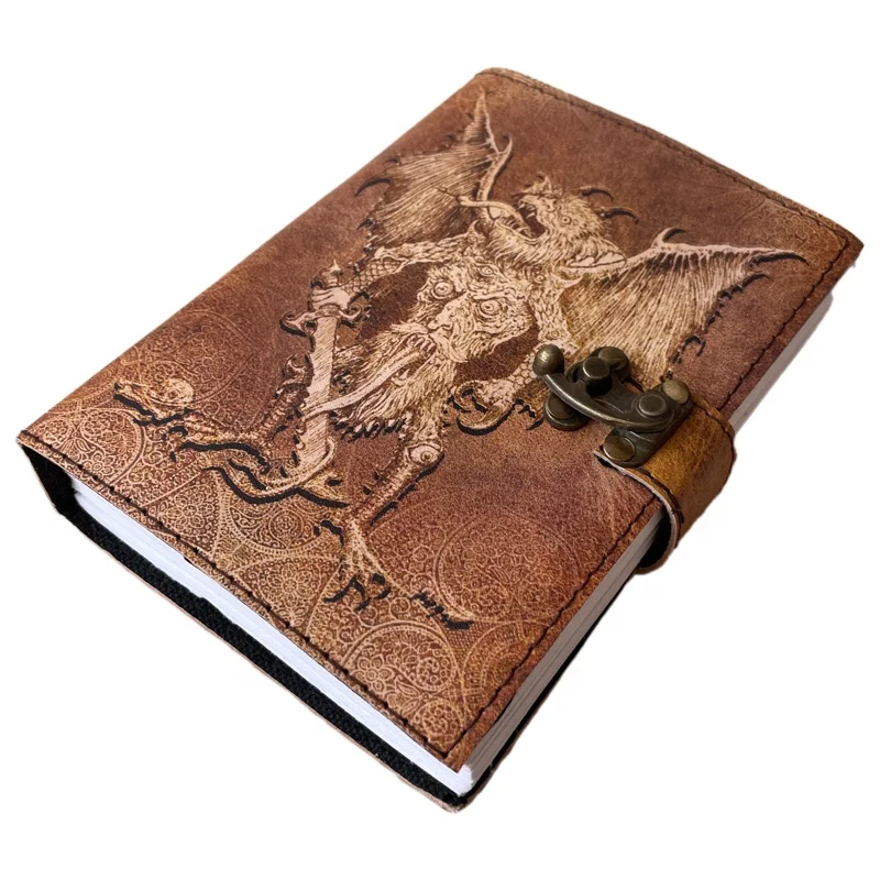 Leather Journal Dragon Retro Collage Design Man DND Handmade Cotton Vintage Paper Notebook & Sketchbook Drawing planner Diary