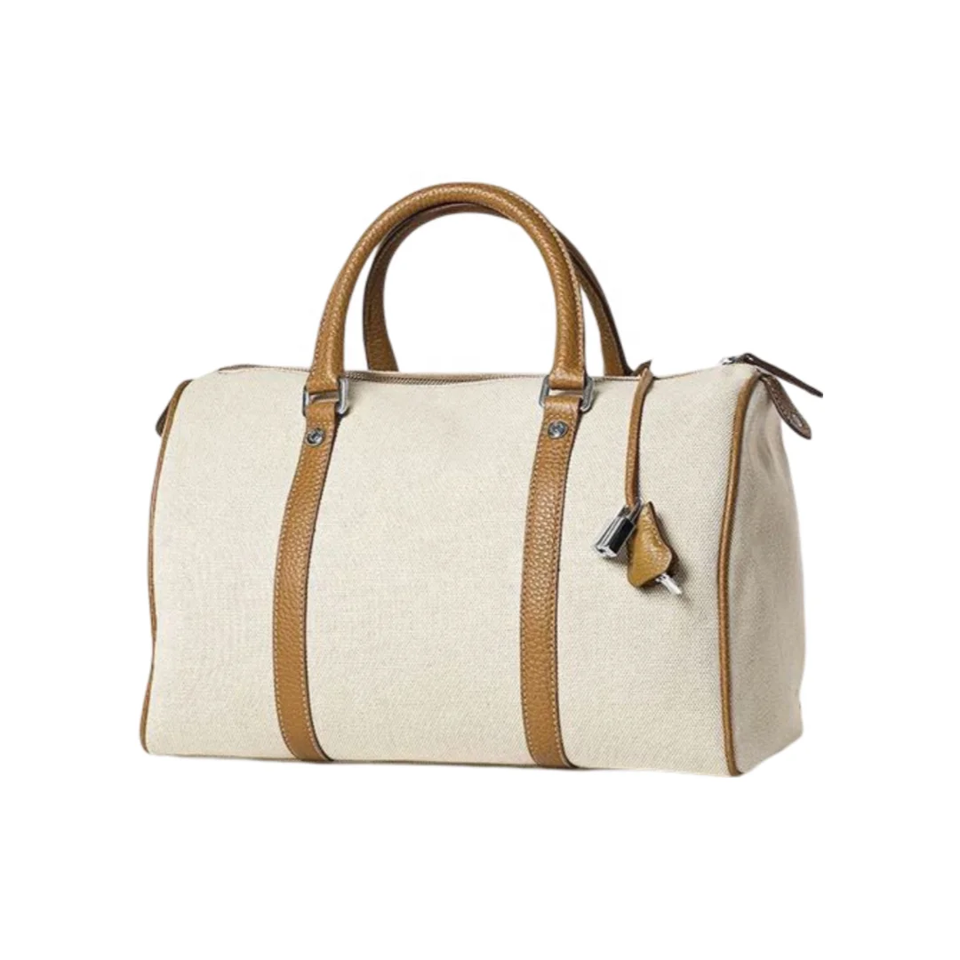 2024 Cotton Canvas Luggage Bags Foldable High Quality Cotton Tote Bag Large Canvas With Leather Handle and Strap