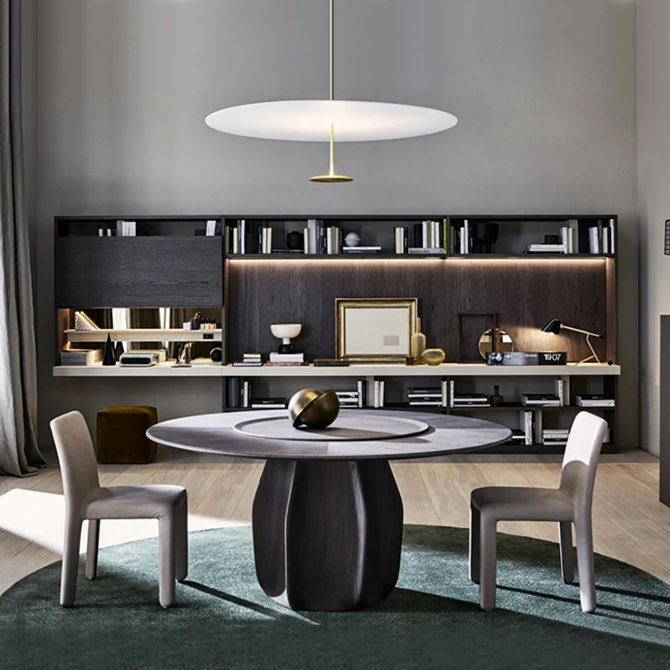 Luxury Diningroom Sintered Stone Slate Top Marble Lazy Susan Swivel Rectangular Modern Round Dining Table