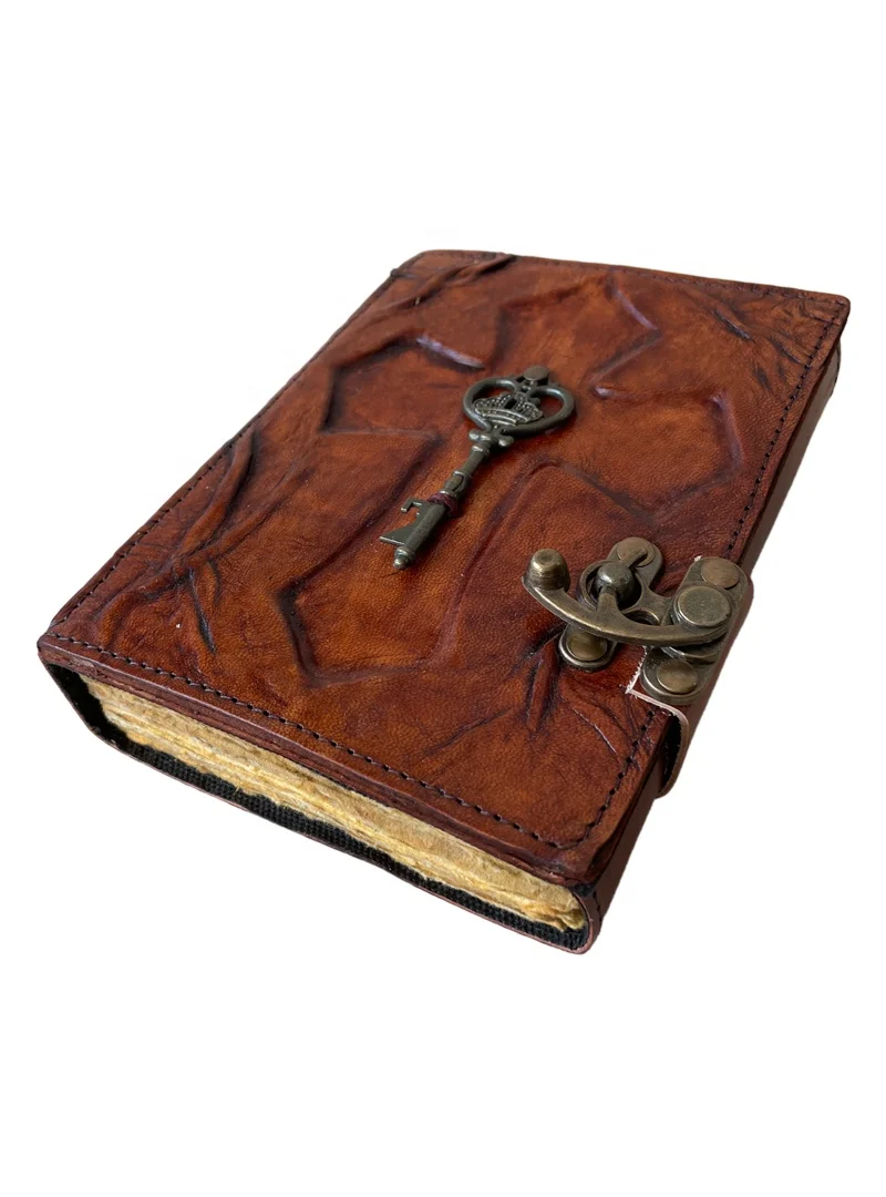 Antique Handmade Deckle Edge Paper Key Brown Vintage Leather Journal 240 Sketchbook Book of Charmed Spell Wiccan Journals
