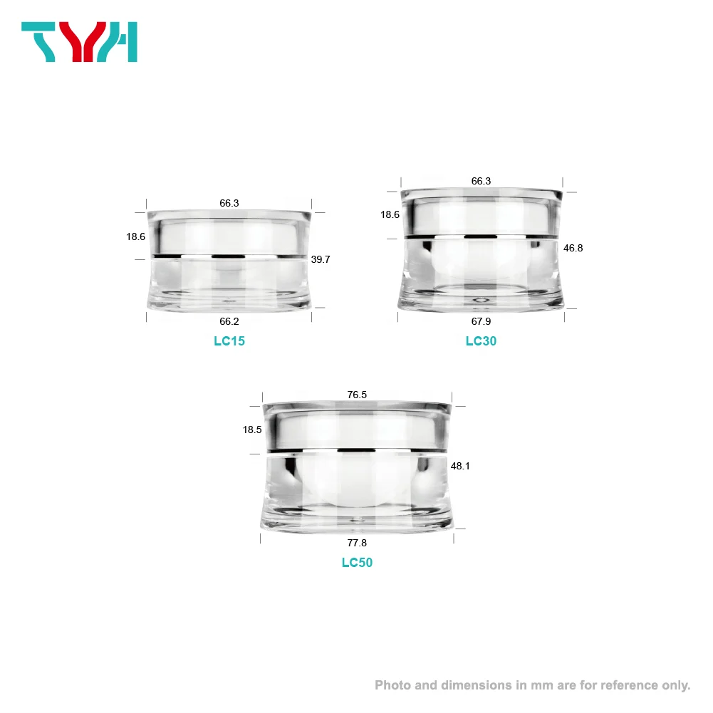 15ml 30ml 50ml PMMA Acrylic Luxury Clear White Curve Round Double Wall Plastic Cream Jar PP Inner Cup PE Inner Cover (LC Series)