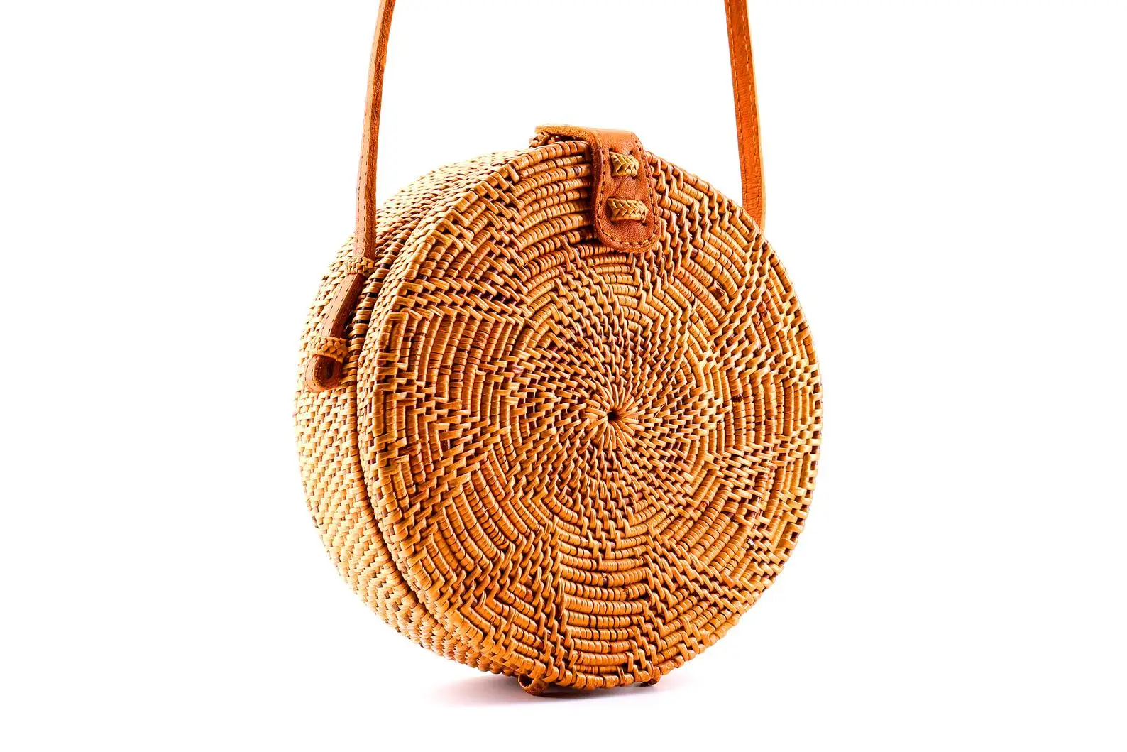 
Hot selling custom logo bali bags handbags rattan Hand made Willow Round Rattan Lady Bag with Leather Strap 2021 