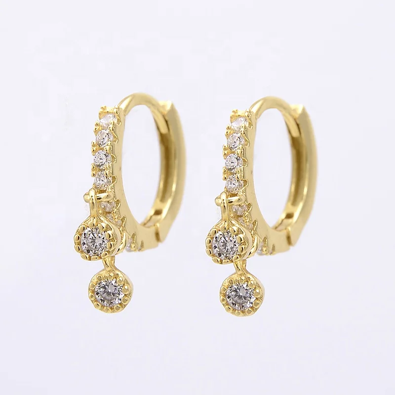 Fashion 18k gold plated Jewelry 925 Sterling Silver Round zircon Hanging huggies hoop Earrings women waterdrop earrings