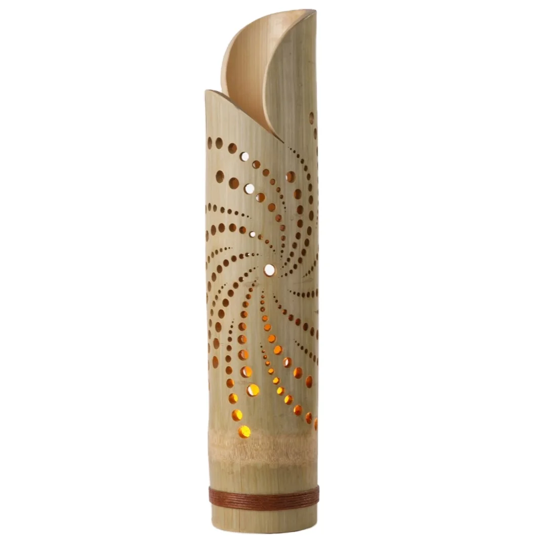 Wholesale cozy indoor art decor engraved bamboo lamp sturdy vintage bamboo led table lamp aesthetic
