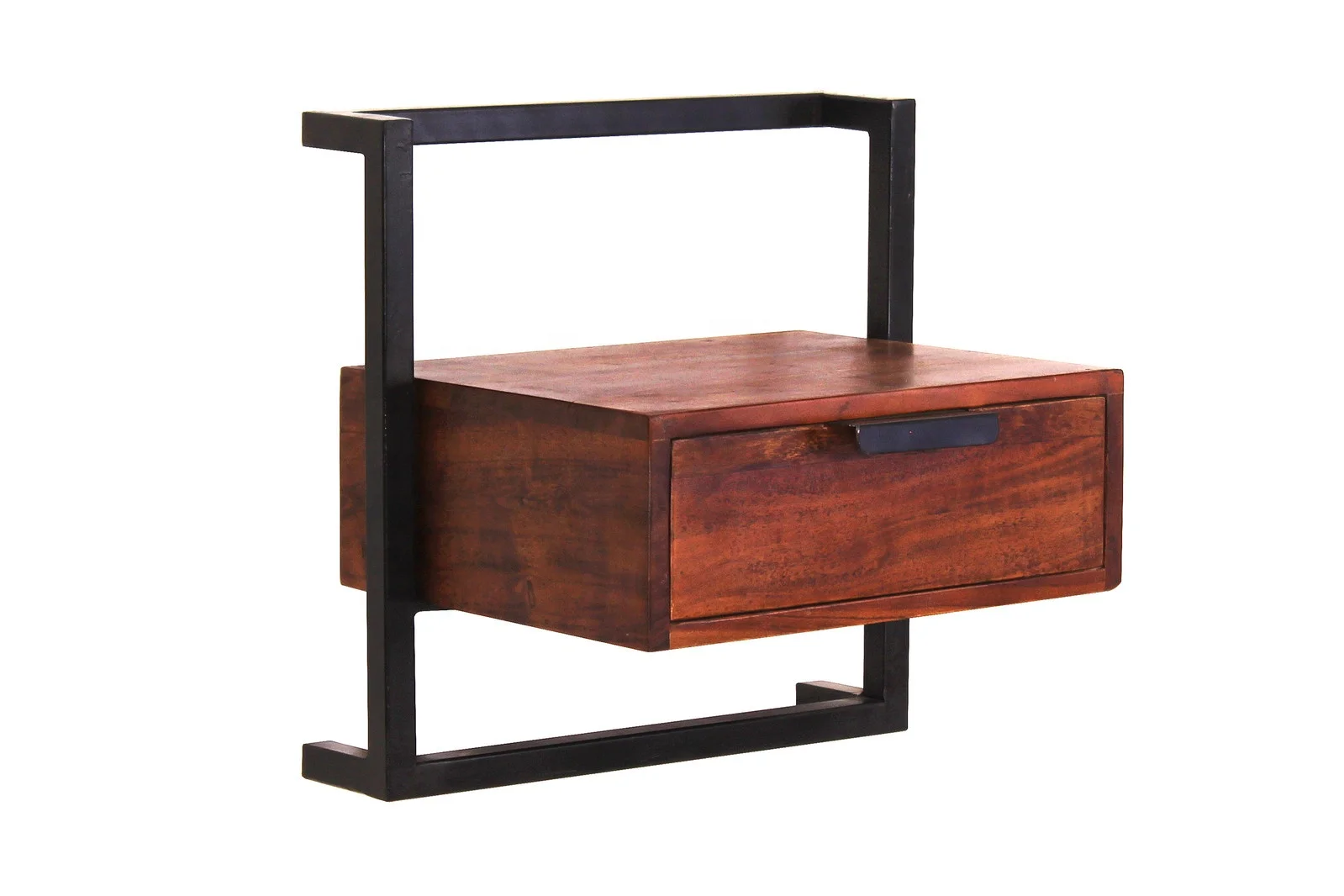 Wall Hanging Storage One Drawer Cabinet made from Best Iron Frame and Solid Mango Wood for Living Room and Bedroom Decoration