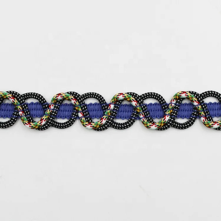 Custom blue purple 3cm polyester decorative crochet trim with braid cords for bags garment home textile