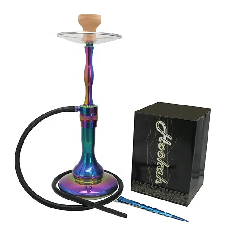 High Grade Rainbow Color Stainless Steel German Hookah Shisha Luxury Glass Sishas Hookah Large Hookah Smoking Set Lounge
