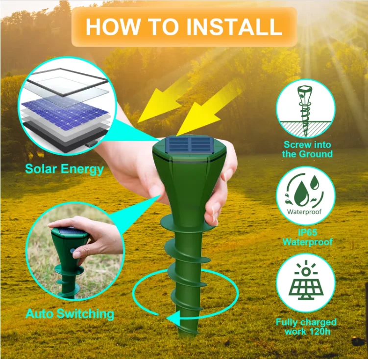 X-Pest Ultrasonic Groundhog Repellent Outdoor AR08M Sonic Deterrent Spikes Device for Lawns Solar Mole Repeller Snake Chaser