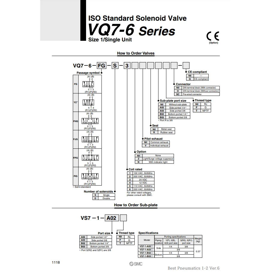 [SMC Pneumatics]Solenoid Valve VQ7-6-FG-S-3NR