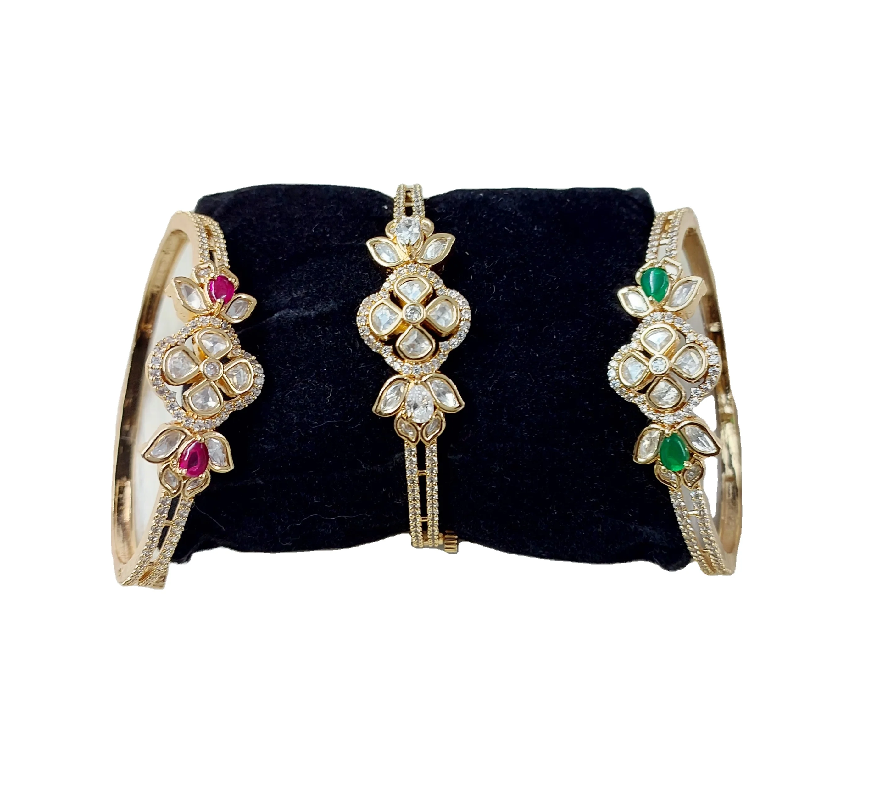 HANDCRAFTED KUNDAN KADA DESIGNED FOR WOMEN FOR DELICATE JEWELLERY KADA IN THREE COLOURED CZ STONE