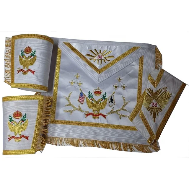 Masonic Regalia White Ribbon 33 Degree Aprons and collars with best quality