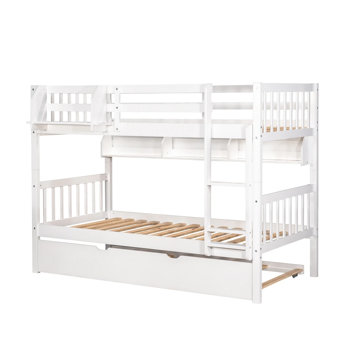 TWIN BUNK BED WITH SHELF + TRUNDLE Pine Bunkbed Kids Adults Solid Wood Bunk Bed High-quality Manufacture