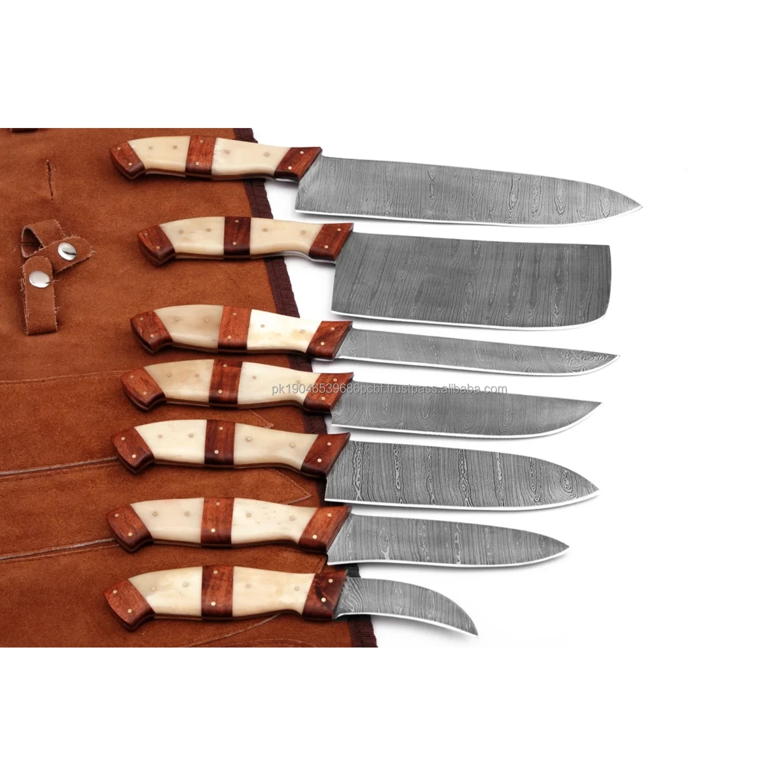 Hot Selling 7pcs Damascus Steel Chef Knives Set Custom Forged 67 Layers Damascus Steel BBQ Kitchen Knives Set With Roll Bag