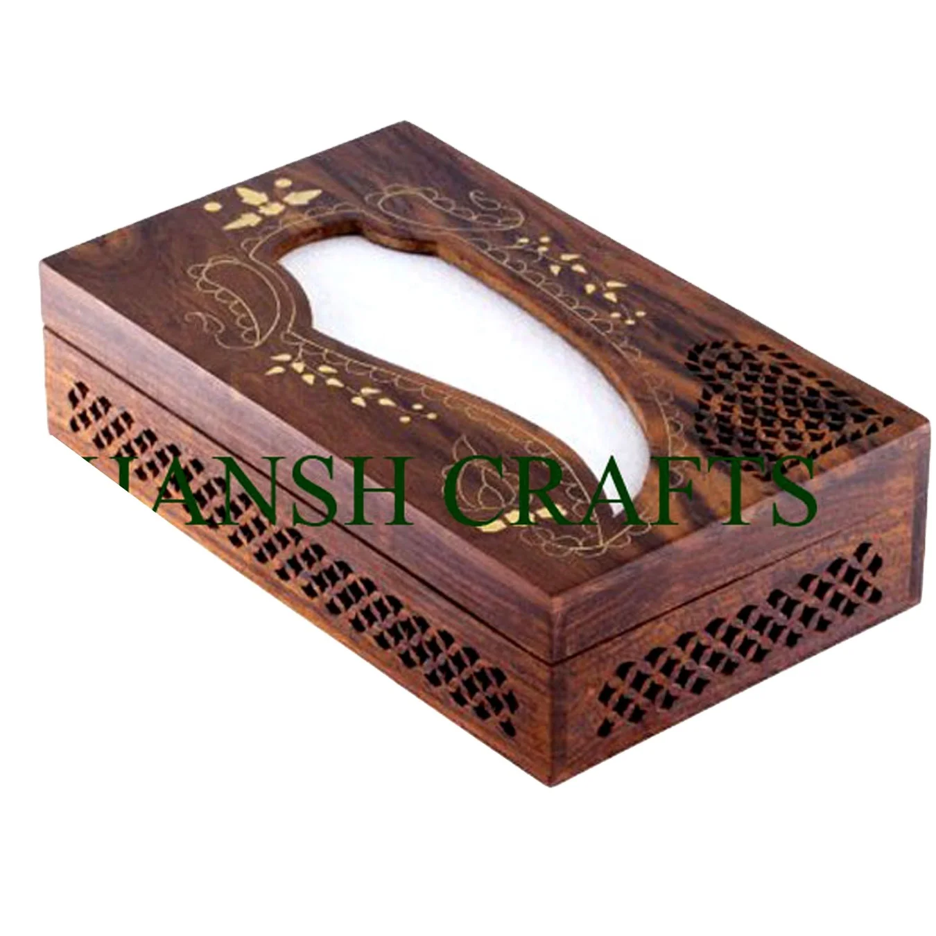 Handmade Wooden Tissue Box Napkin Holder Cover with Brass Inlay and Velvet Interior/brass inlay tissue box
