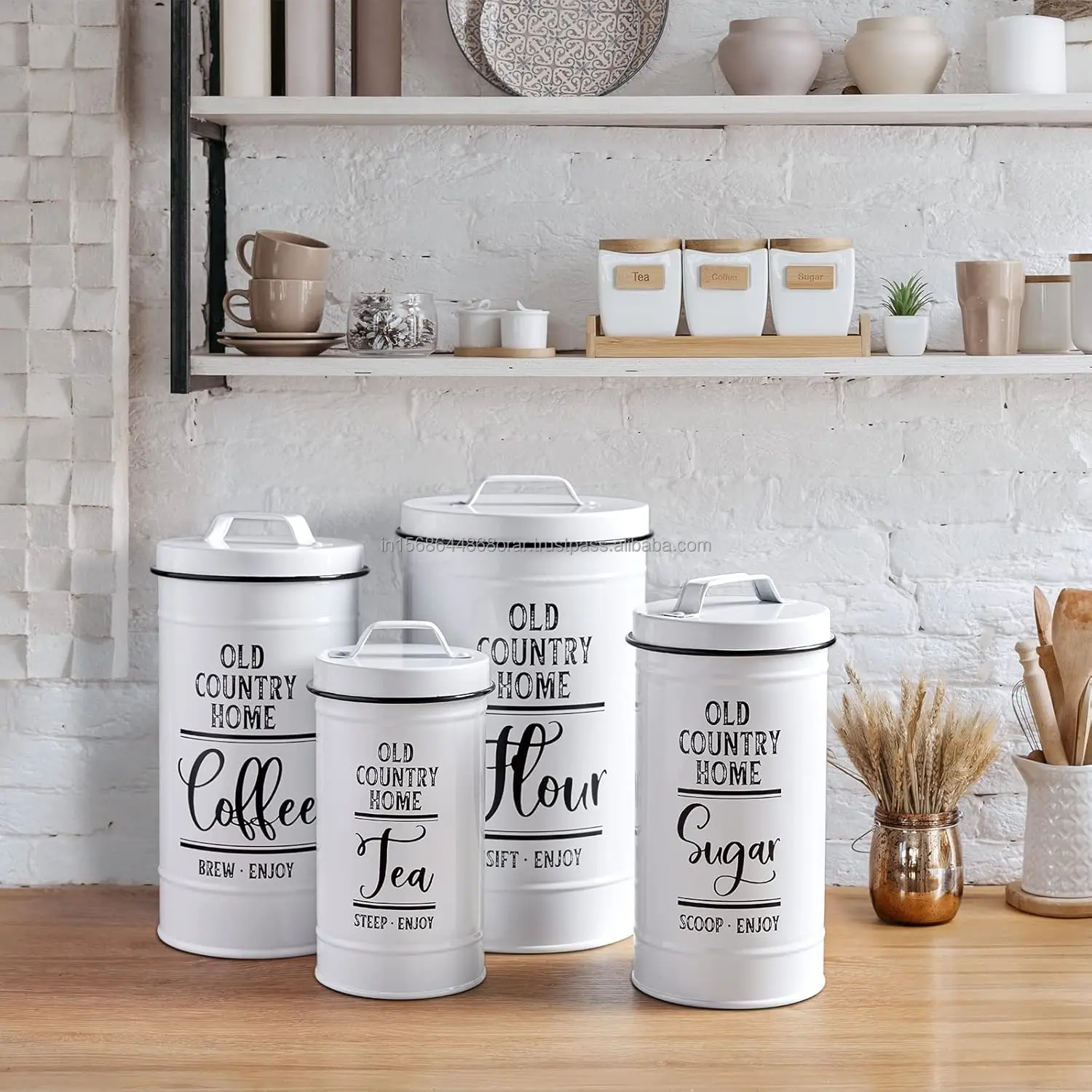Modern Kitchen use Food canisters set of 4 Premium quality Metal in Luxury White design Hot selling New look Trending Tabletop