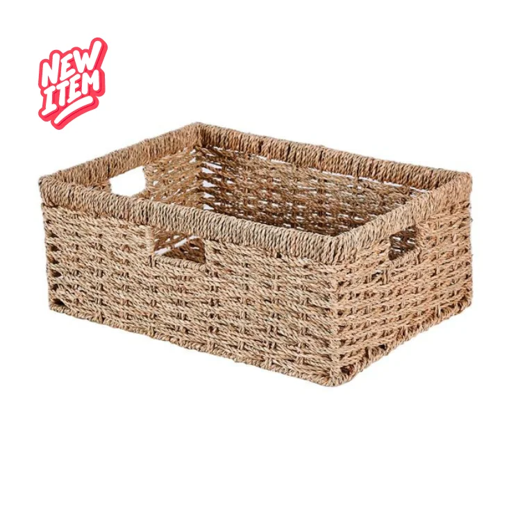 4-Compartment Wicker Serving Tray Rattan Bamboo Plastic Storage Baskets for Home Kitchen Organization & Bag Use
