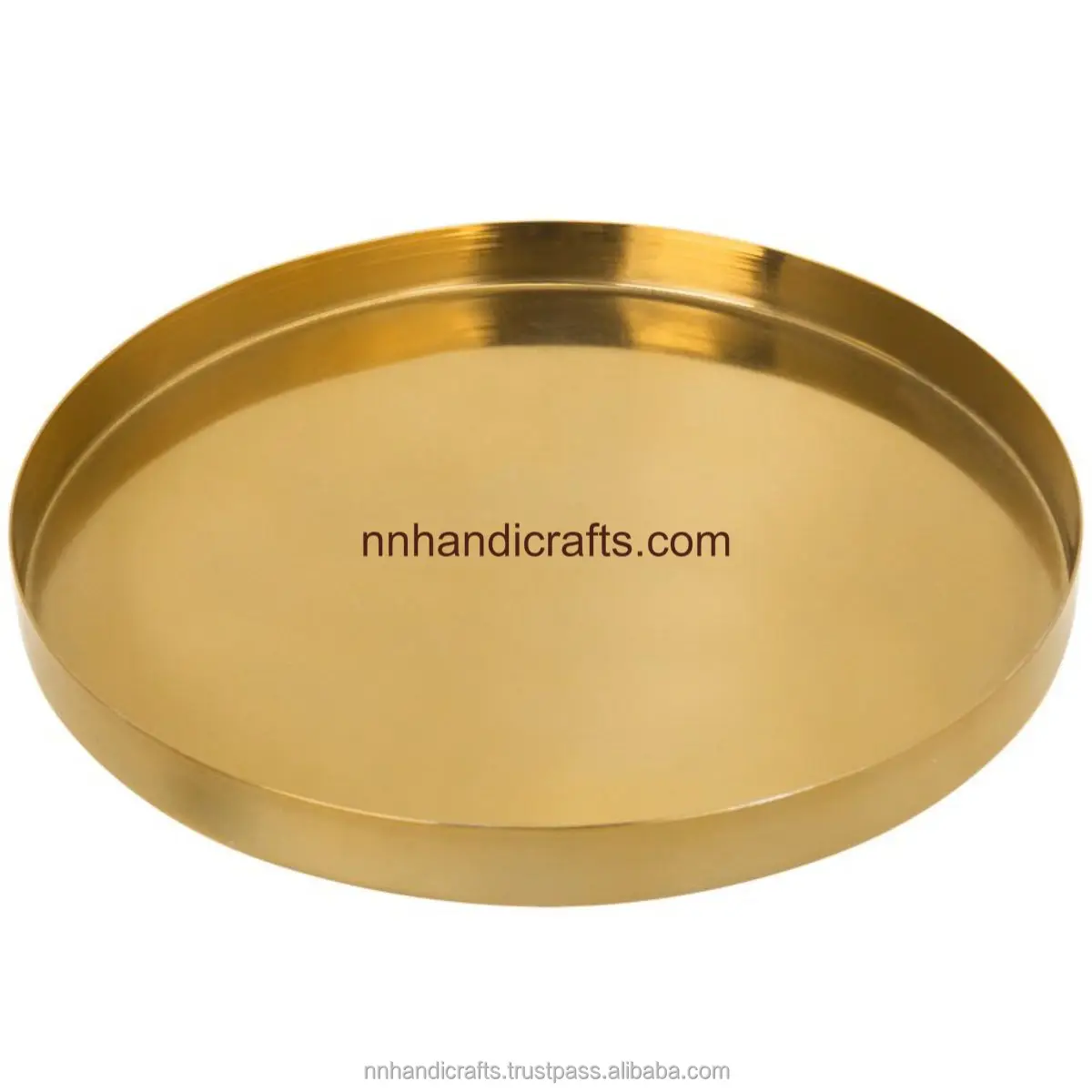 American Design Golden Round Metal Plane Flat Serving Tray For Breakfast Lunch Dinner Home Kitchen Table Hotel Restaurant Bar