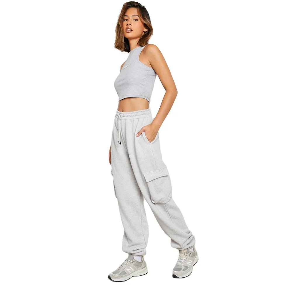Plus Waffle Cargo Pocket Cargo Jogger lady plain color summer joggers women spring terry cotton pants casual women joggers