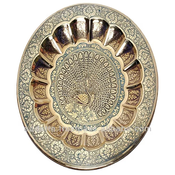 Large wall hanging decorative hand painted embossed brass plate logo engraving metal art craft plate