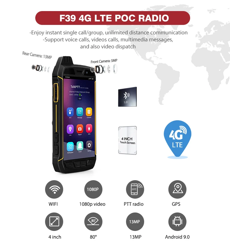4 g lte ip network poc radio android zello realptt 5000mAh 16GB 32GB 64GB gsm gps waterproof IP68 PTT SOS handheld walki talkies