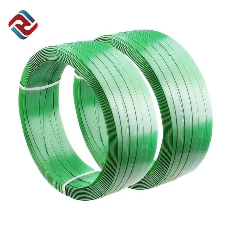 Green plastic strapping tape belt pet strap band price for cotton bale use with steel buckle