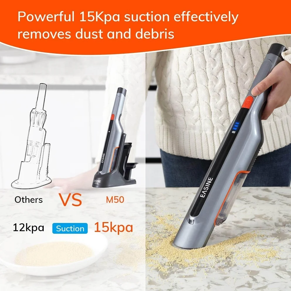 ILIFE M50 Handheld Vacuum 15Kpa Powerful Suction 2Hour Type-C&USB Charging 150ml Dustcup Ultralight Cordless Car Vacuum Cleaner