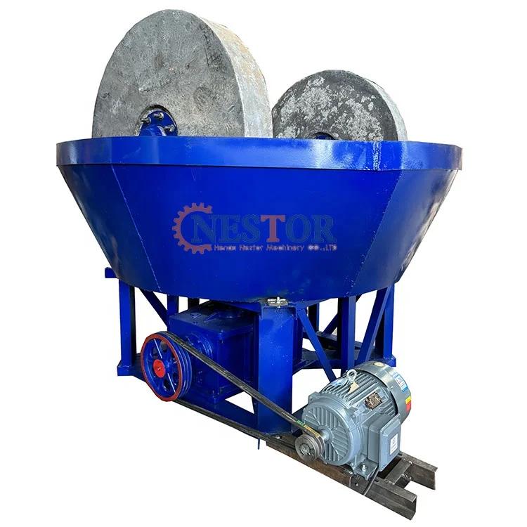 Two roller round mine mill reducer wet pan mill gold stone ore grinding machine