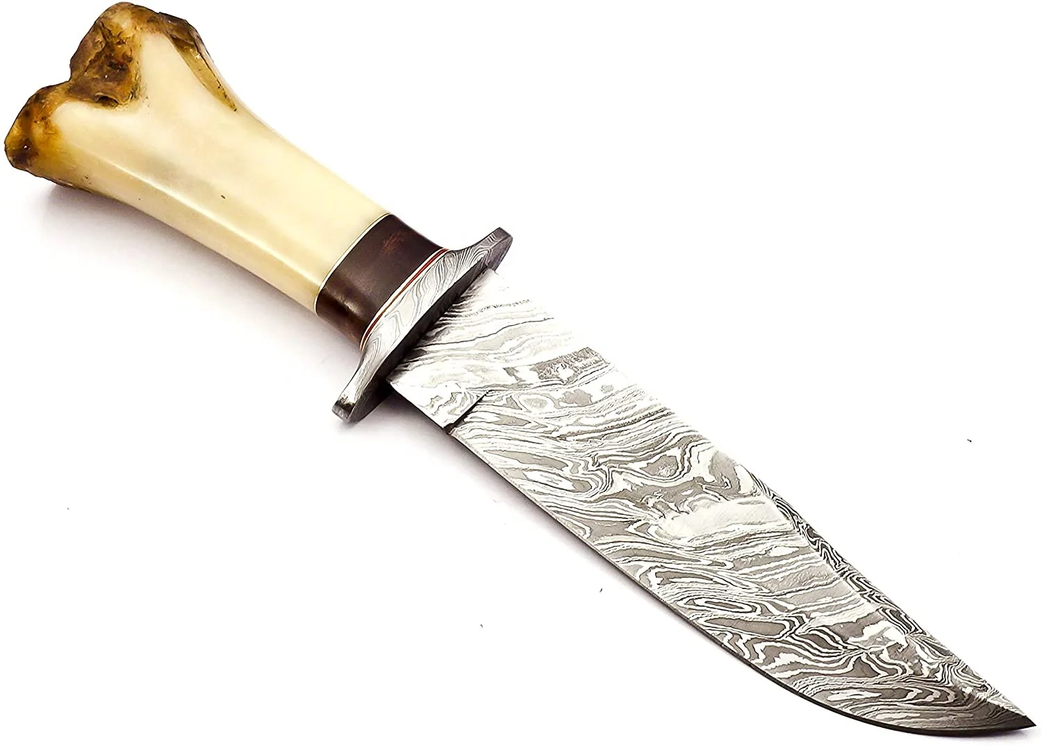 Hunting Knife Custom Forged Real Damascus Steel Hunting Outdoor Knife with Resin Handle Knife For Hunters With Leather Sheath